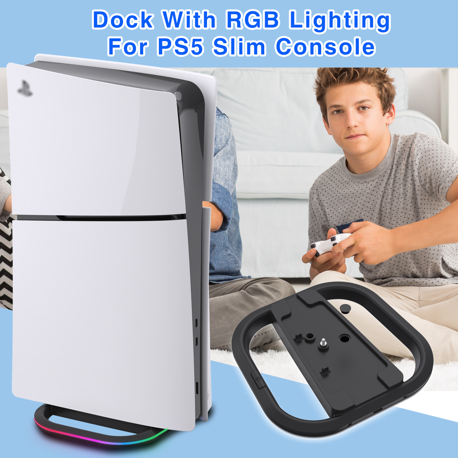 PS5 Vertical RGB 7 Modes Light Stand Sturdy Base Easy Install for PS5 Slim Playstation 5 Console
